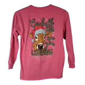 Simply Southern Christmas Cows TShirt Pink Large Cowbells Ring Are You Listening